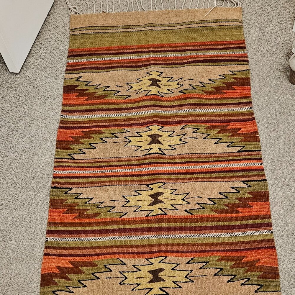 Handwoven Zapotec Wool Accent / Runner Rug 28" x 58" Oaxaca Mexico